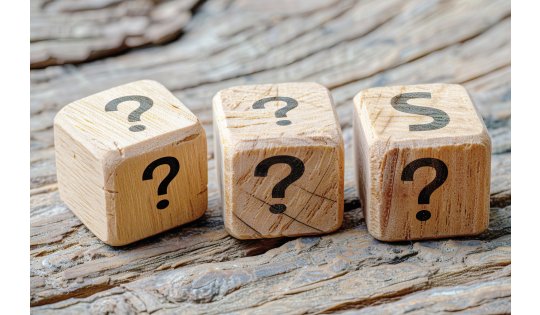 Wooden cubes with question marks—unlock endless possibilities.